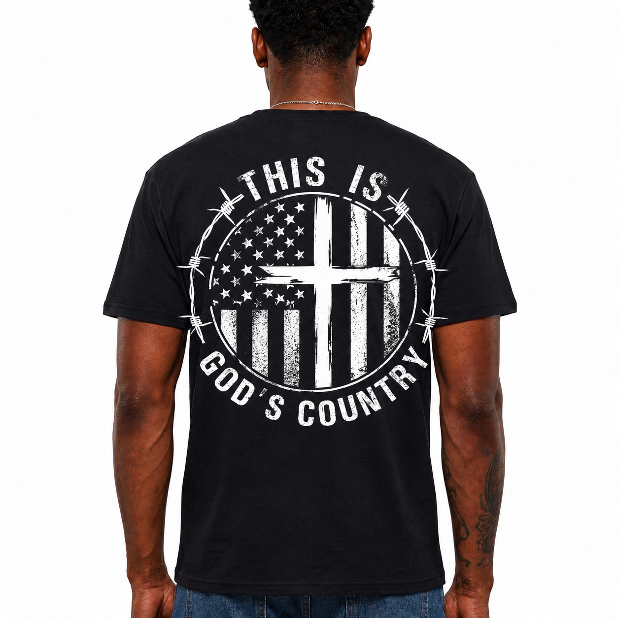 This Is God’s Country Shirt Christian American Flag Cross Graphic Tee for Men