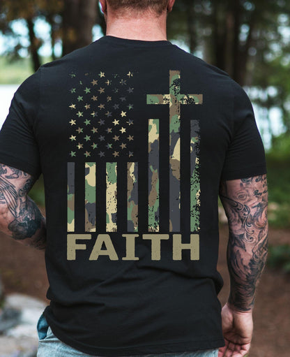 Faith American Flag Shirt Christian Cross Camo Graphic Tee Patriotic T-Shirt for Men