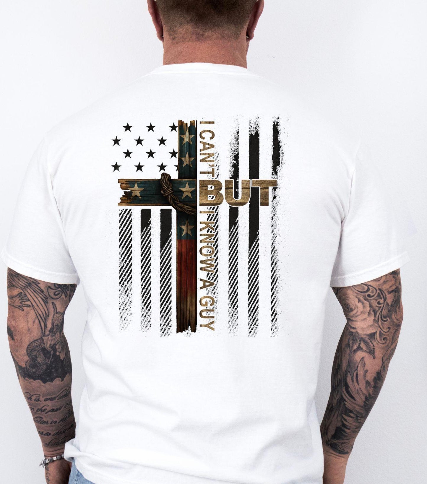 I Can’t But I Know A Guy Shirt Christian American Flag Cross Graphic Tee for Men