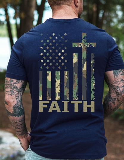 Faith American Flag Shirt Christian Cross Camo Graphic Tee Patriotic T-Shirt for Men