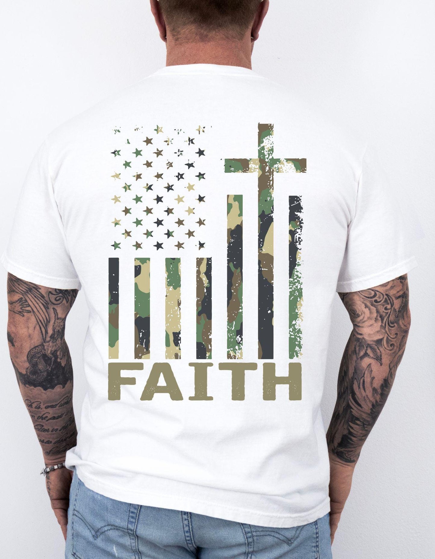 Faith American Flag Shirt Christian Cross Camo Graphic Tee Patriotic T-Shirt for Men