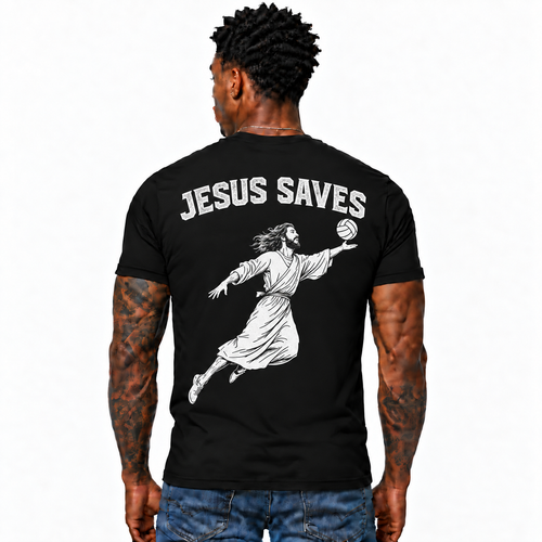 Jesus Saves Volleyball Shirt Christian Sports Graphic Tee for Men Faith Jesus Gift