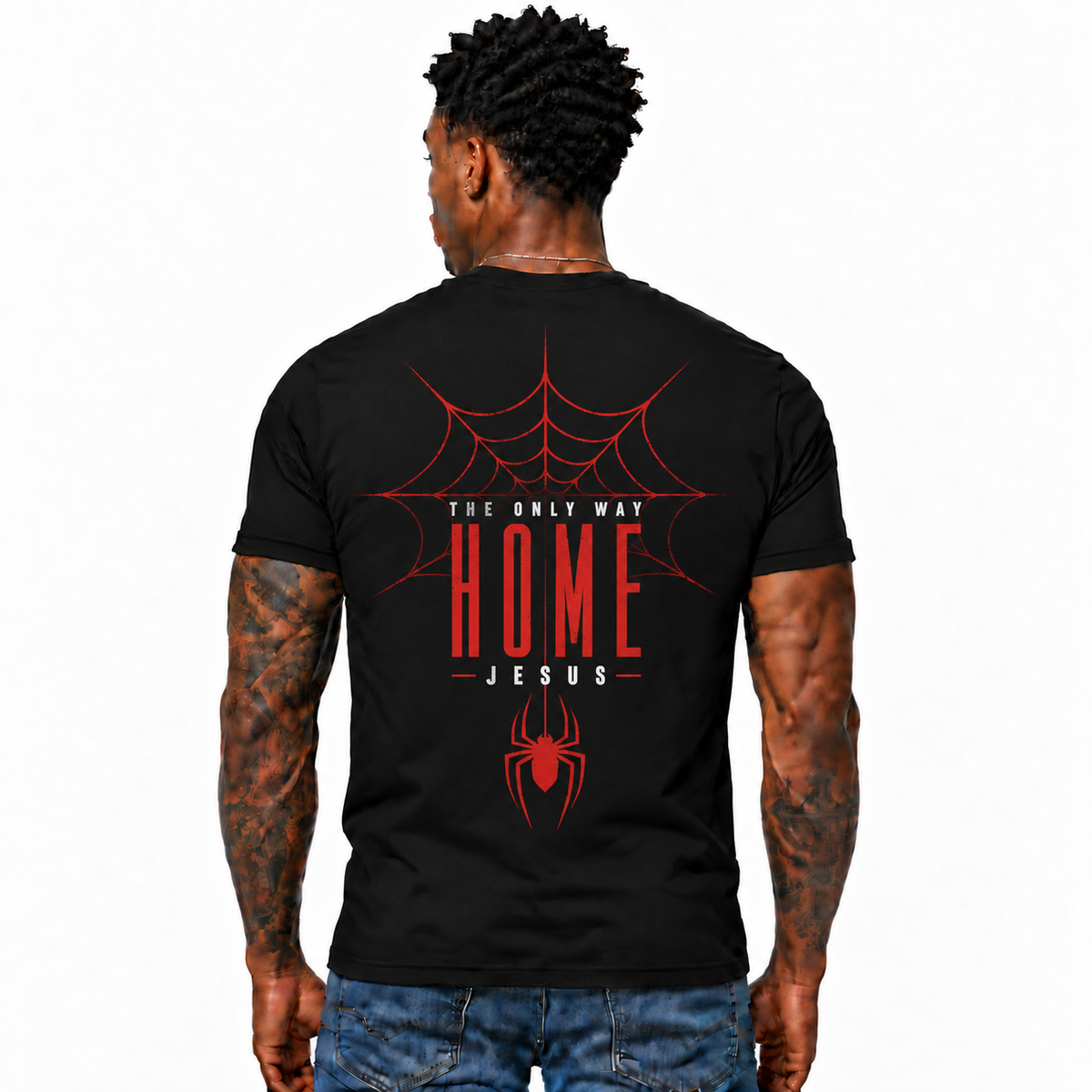 The Only Way Home Jesus Shirt Christian Spider Web Graphic Tee for Men Faith Religious Jesus Christ Gift
