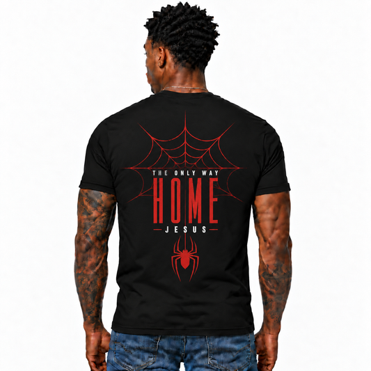 The Only Way Home Jesus Shirt Christian Spider Web Graphic Tee for Men Faith Religious Jesus Christ Gift