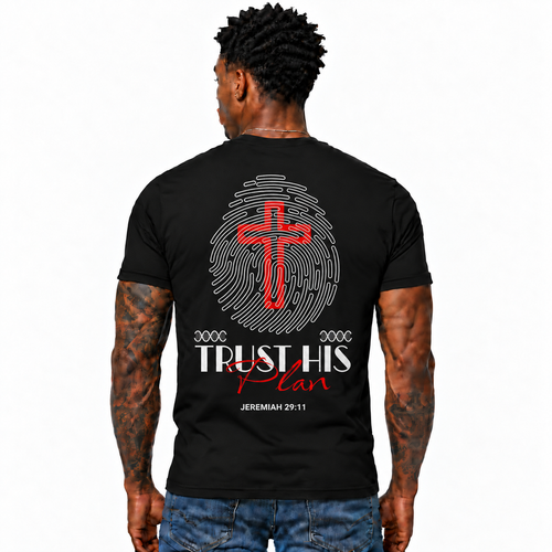 Trust His Plan Jeremiah 29:11 Shirt Christian Cross Fingerprint Graphic Tee for Men Faith Religious Bible Verse Gift