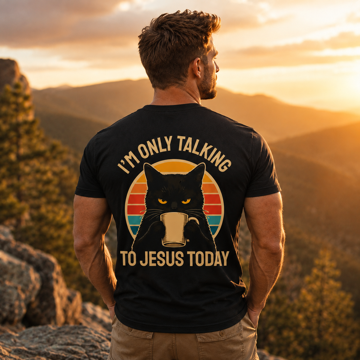 I’m Only Talking To Jesus Today Shirt Funny Christian Cat Graphic Tee for Men