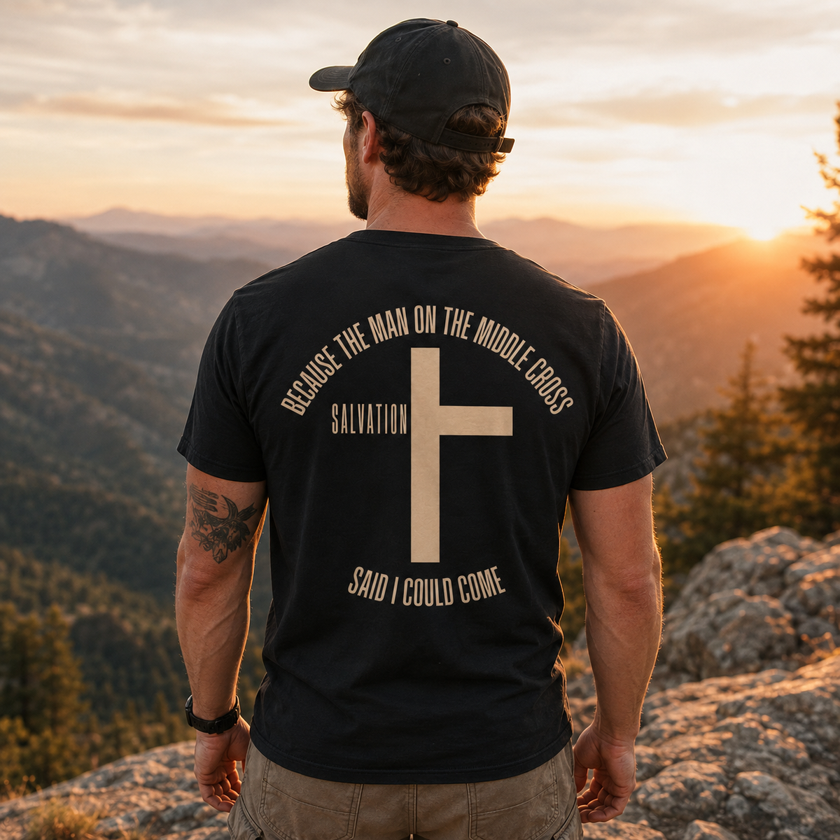 Because The Man On The Middle Cross Said I Could Come Shirt Christian Cross Graphic Tee for Men