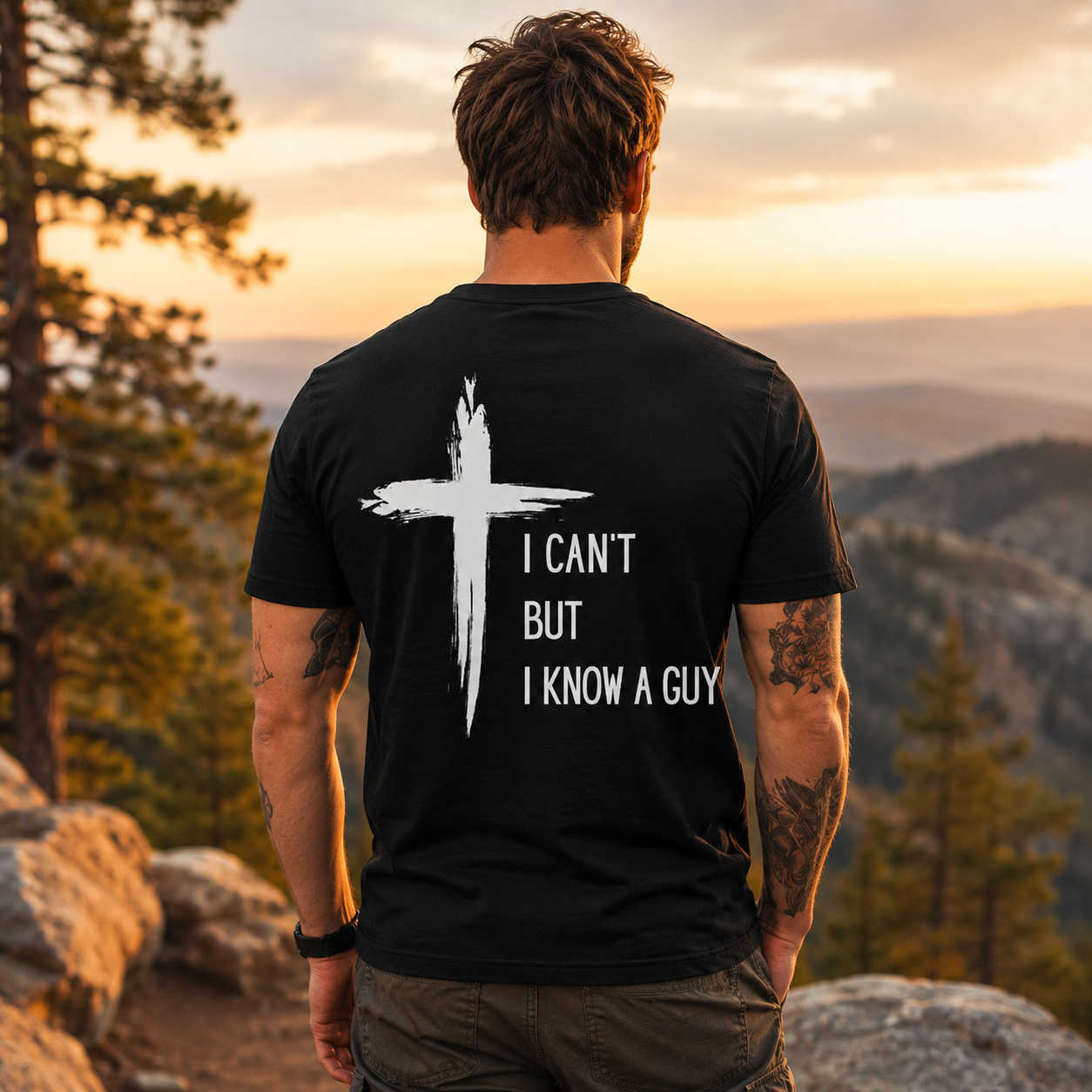 I Can’t But I Know A Guy Shirt Christian Cross Graphic Tee for Men