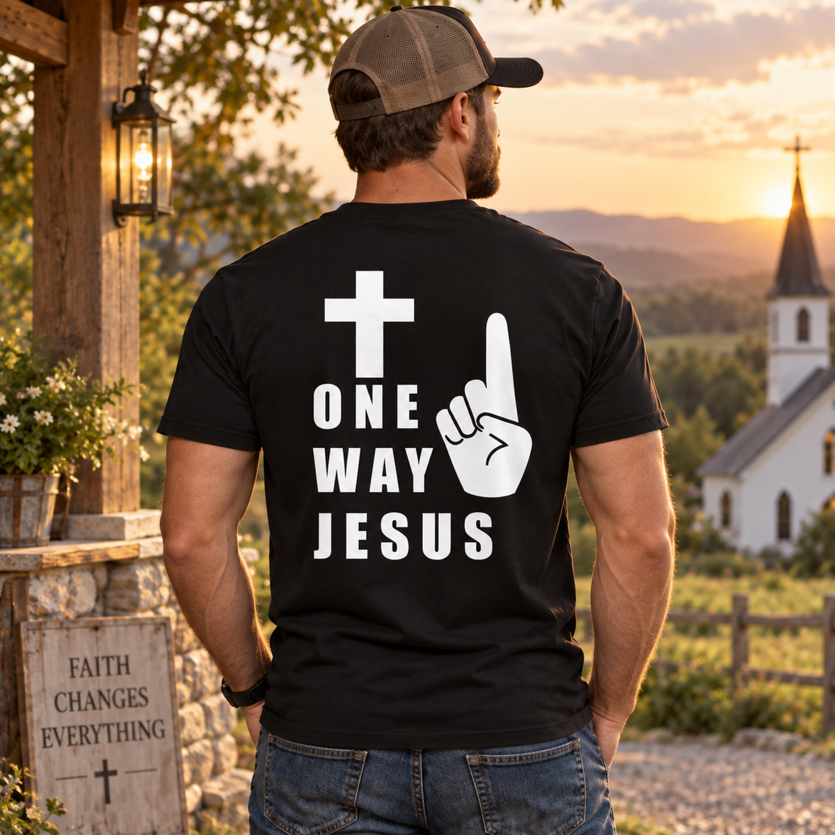 One Way Jesus Shirt Christian Cross Graphic Tee for Men Faith Religious Jesus Christ Church Gift