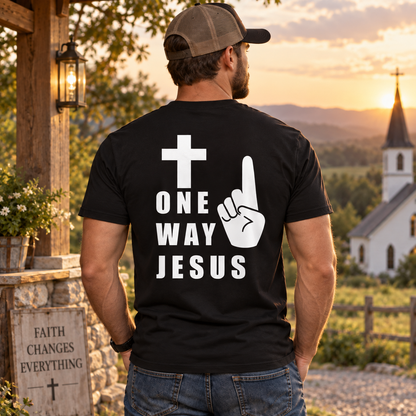 One Way Jesus Shirt Christian Cross Graphic Tee for Men Faith Religious Jesus Christ Church Gift