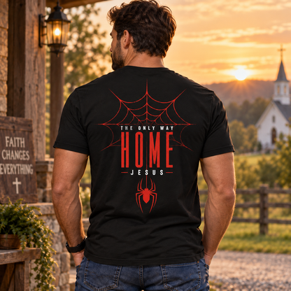 The Only Way Home Jesus Shirt Christian Spider Web Graphic Tee for Men Faith Religious Jesus Christ Gift