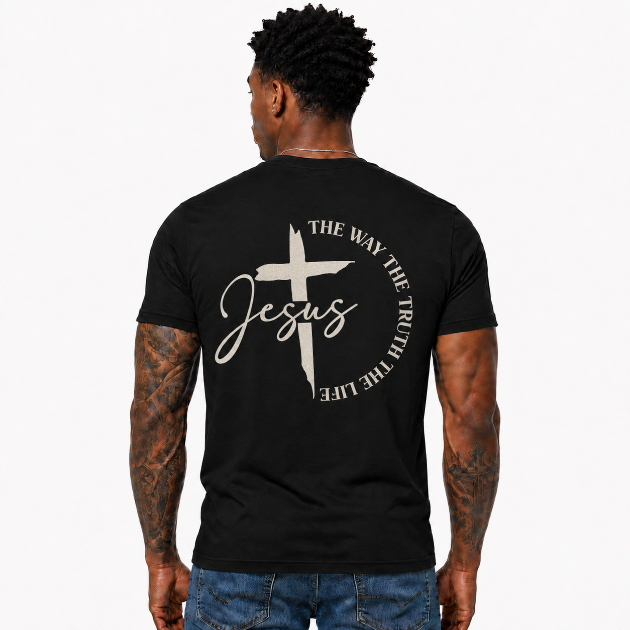 Jesus The Way The Truth The Life Shirt John 14:6 Christian Cross Graphic Tee for Men