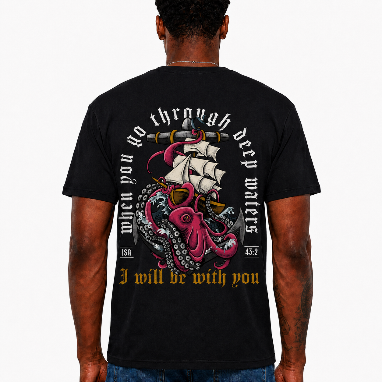 Isaiah 43:2 Shirt When You Go Through Deep Waters Christian Graphic Tee for Men