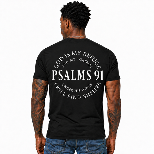 God Is My Refuge And My Fortress Shirt Psalms 91 Christian Bible Verse Faith Graphic Tee for Men