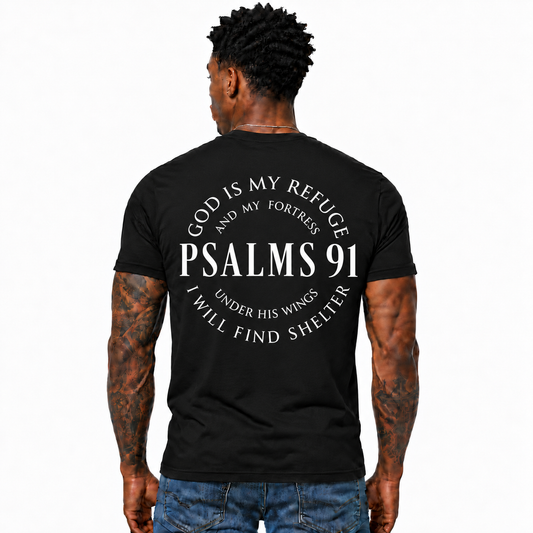 God Is My Refuge And My Fortress Shirt Psalms 91 Christian Bible Verse Faith Graphic Tee for Men