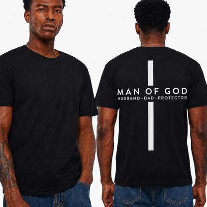 Man of God Shirt Christian Cross Graphic Tee Husband Dad Protector T-Shirt for Men