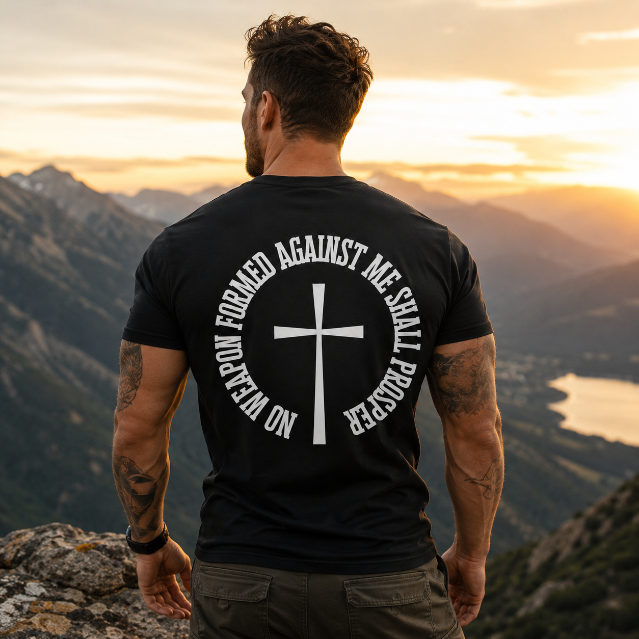 No Weapon Formed Against Me Shall Prosper Shirt Isaiah 54:17 Christian Cross Graphic Tee for Men