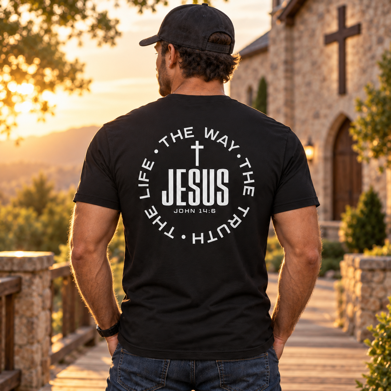 Jesus The Way The Truth The Life Shirt John 14:6 Christian Cross Graphic Tee Faith Gift for Men