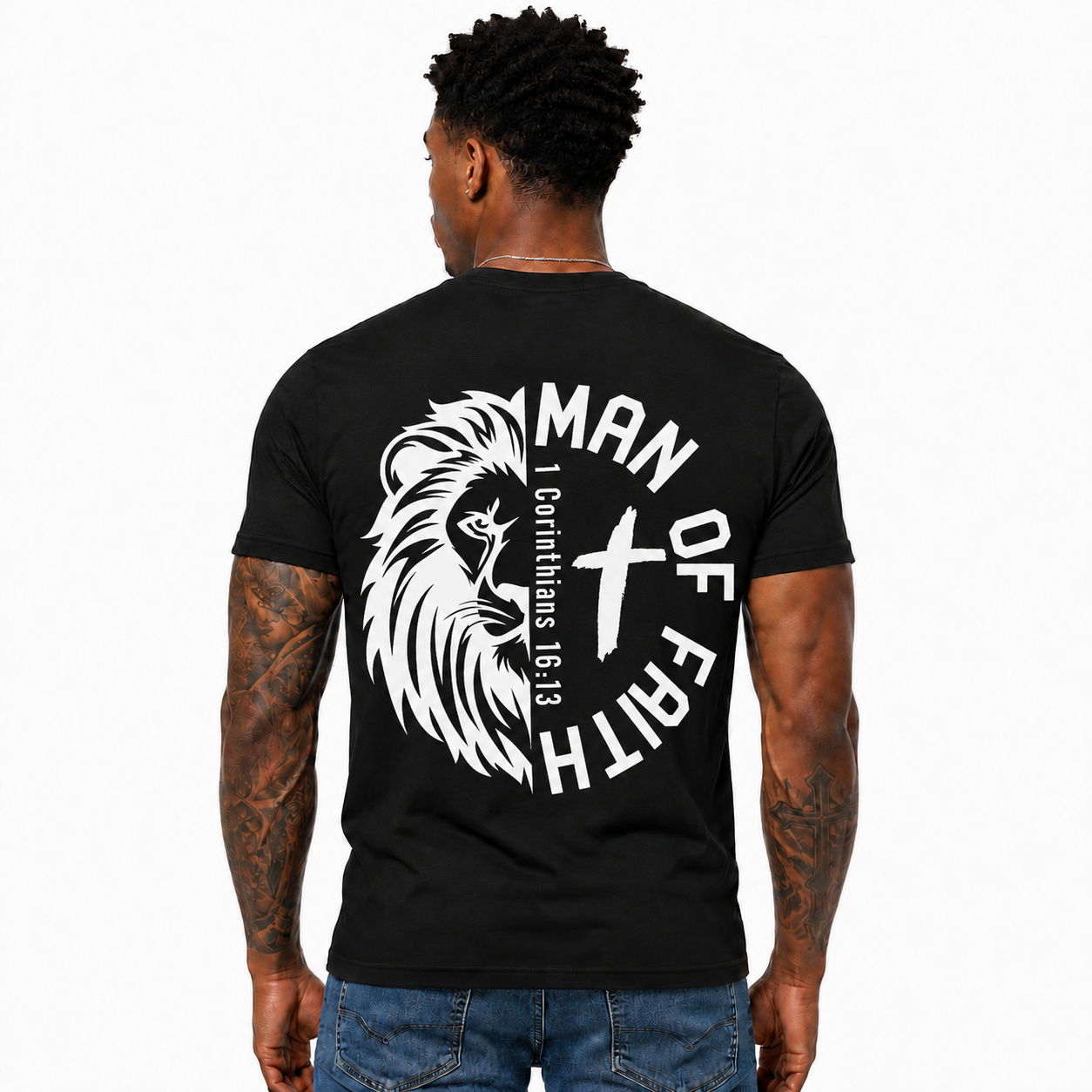 Man of Faith Shirt 1 Corinthians 16:13 Christian Lion Cross Graphic Tee for Men