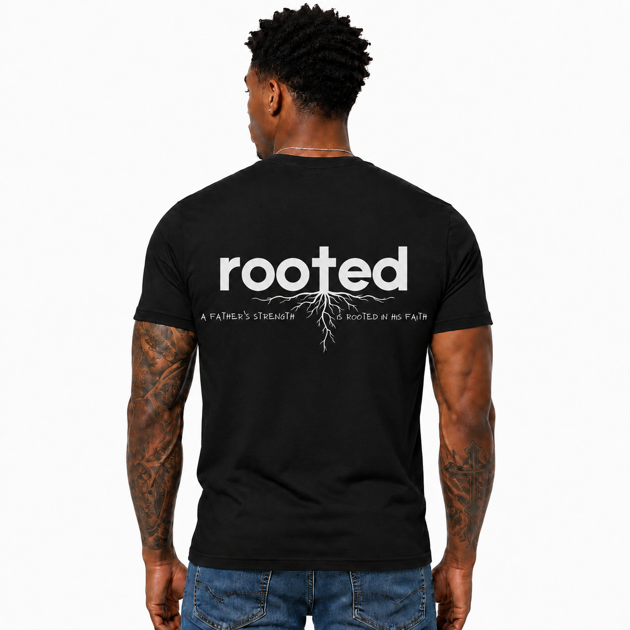 Rooted In Faith Shirt Christian Father’s Strength Graphic Tee for Men