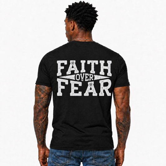 Faith Over Fear Shirt Christian Motivational Graphic Tee for Men Religious Gift
