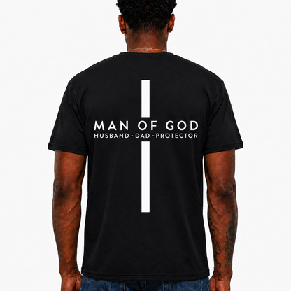 Man of God Shirt Christian Cross Graphic Tee Husband Dad Protector T-Shirt for Men
