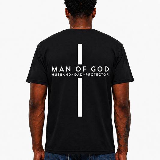 Man of God Shirt Christian Cross Graphic Tee Husband Dad Protector T-Shirt for Men