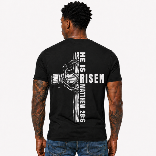 He Is Risen Shirt Matthew 28:6 Christian Easter Cross Graphic Tee for Men