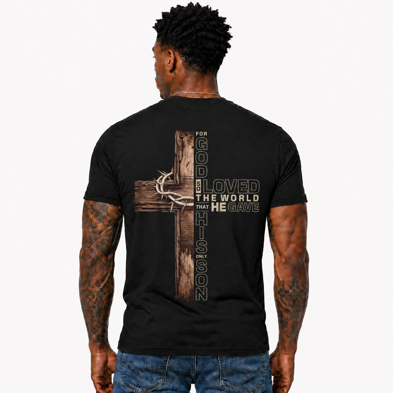 For God So Loved The World He Gave His Only Son Shirt John 3:16 Christian Cross Graphic Tee for Men