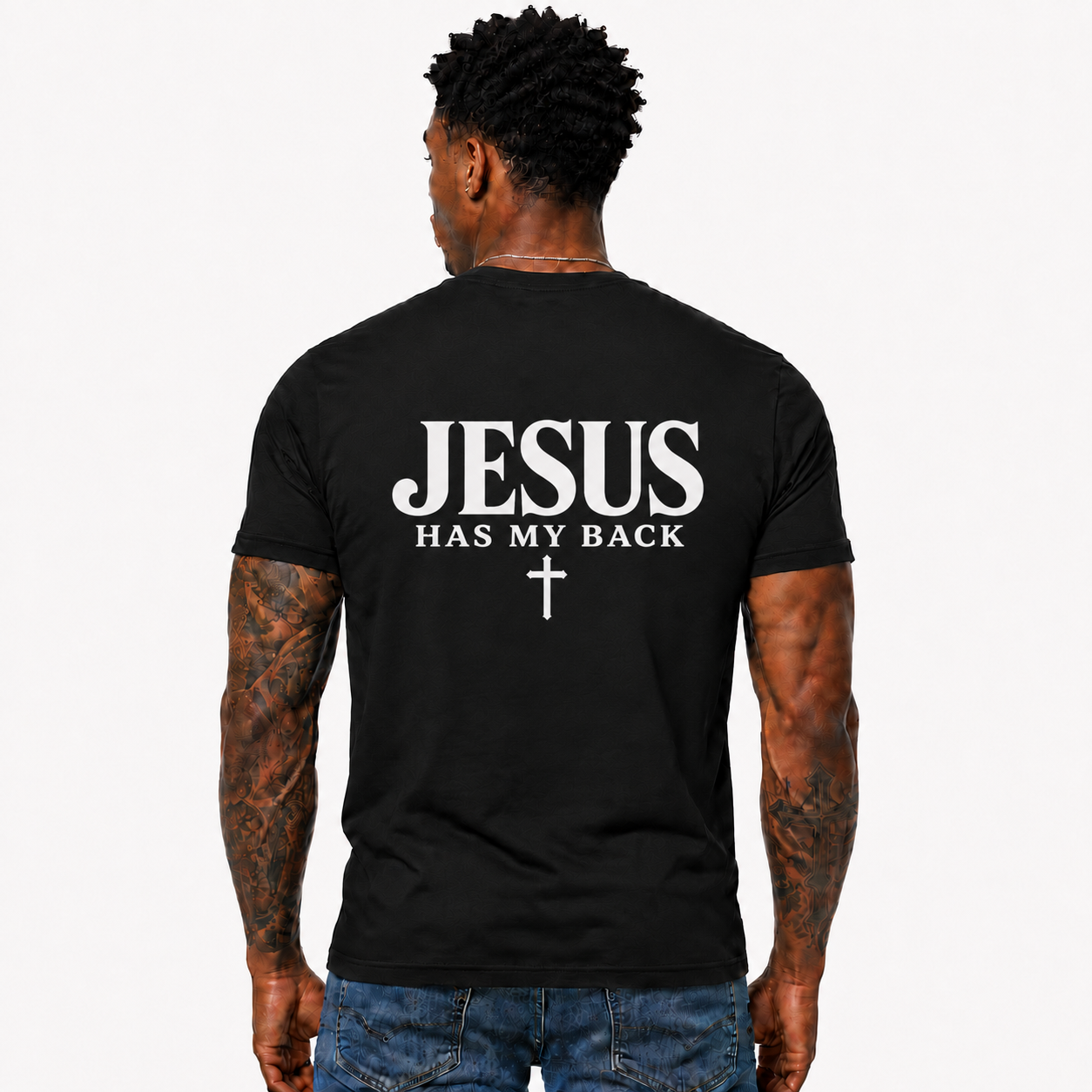 Jesus Has My Back Shirt Christian Cross Graphic Tee for Men