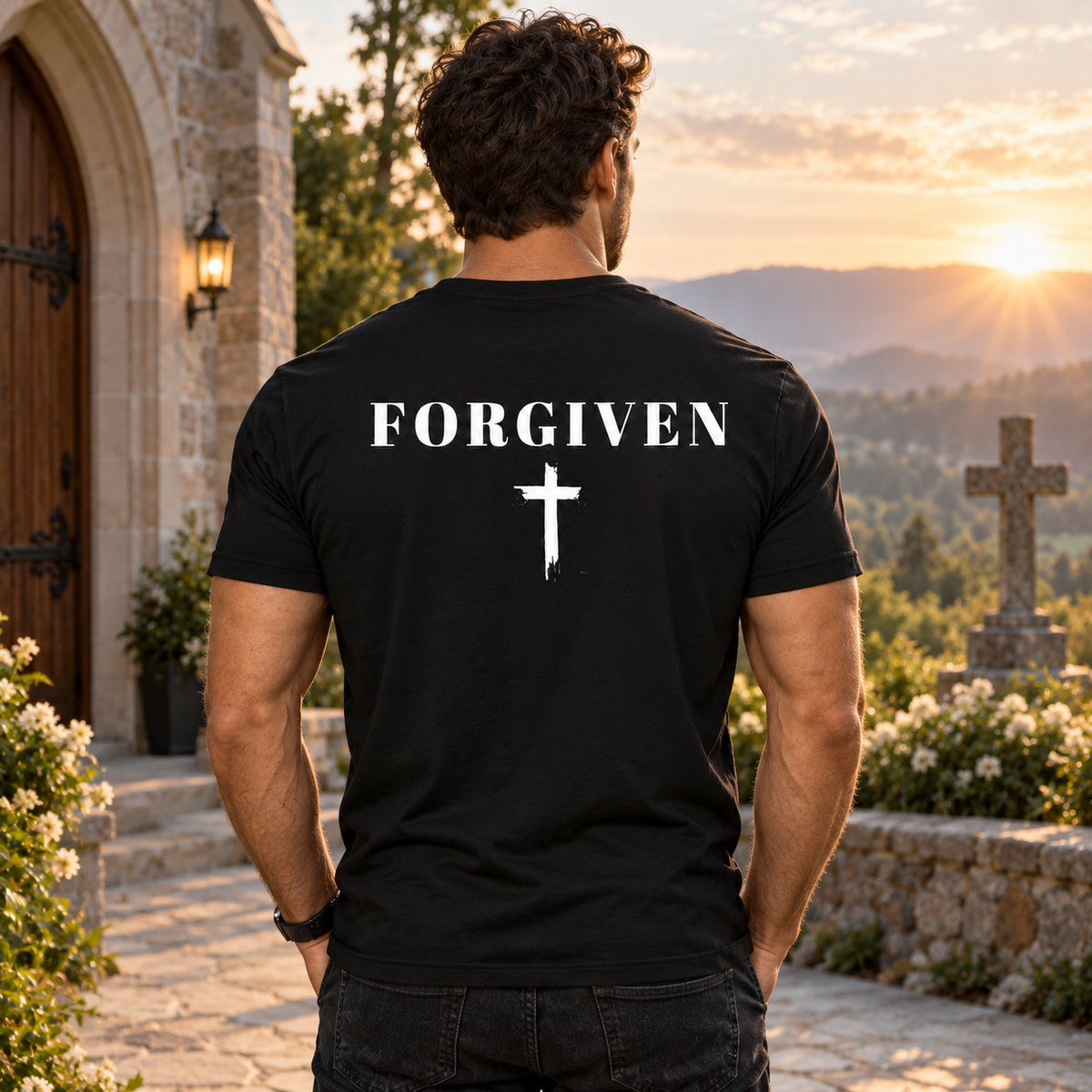 Forgiven Shirt Christian Cross Graphic Tee Faith Jesus Religious Gift for Men