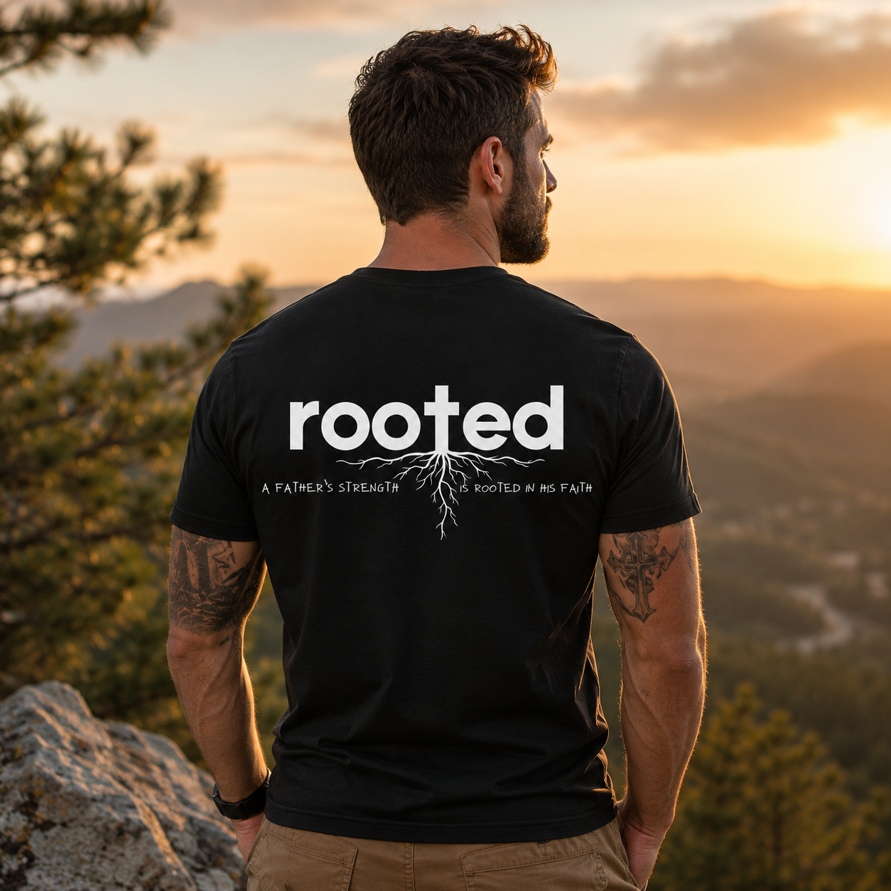 Rooted In Faith Shirt Christian Father’s Strength Graphic Tee for Men