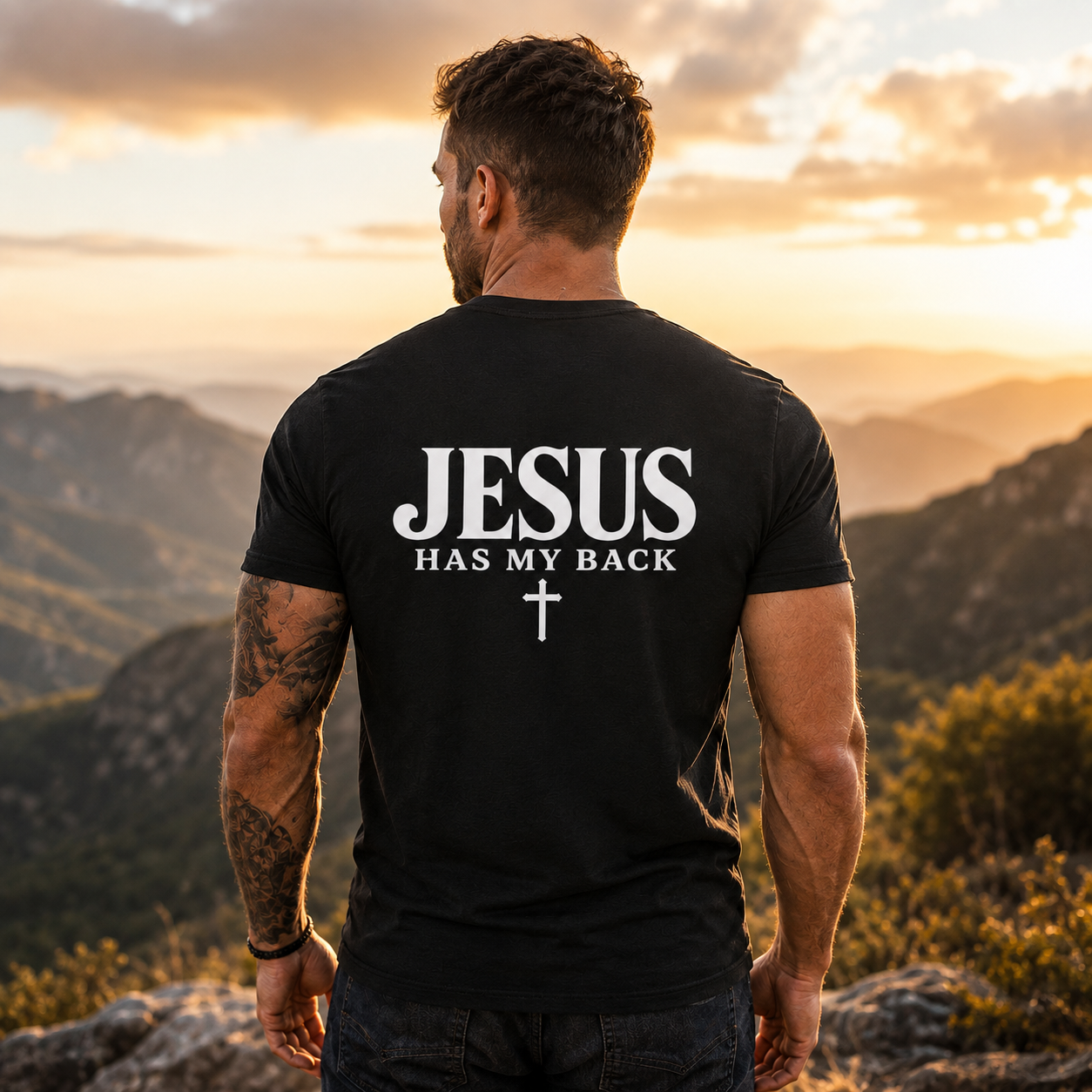 Jesus Has My Back Shirt Christian Cross Graphic Tee for Men