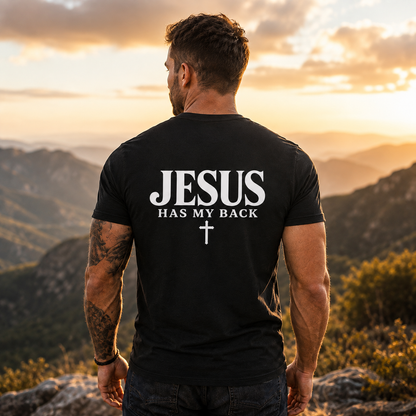Jesus Has My Back Shirt Christian Cross Graphic Tee for Men