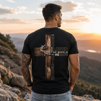 For God So Loved The World He Gave His Only Son Shirt John 3:16 Christian Cross Graphic Tee for Men