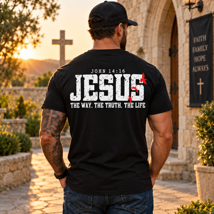 Jesus The Way The Truth The Life Shirt John 14:6 Christian Bible Verse Faith Graphic Tee for Men