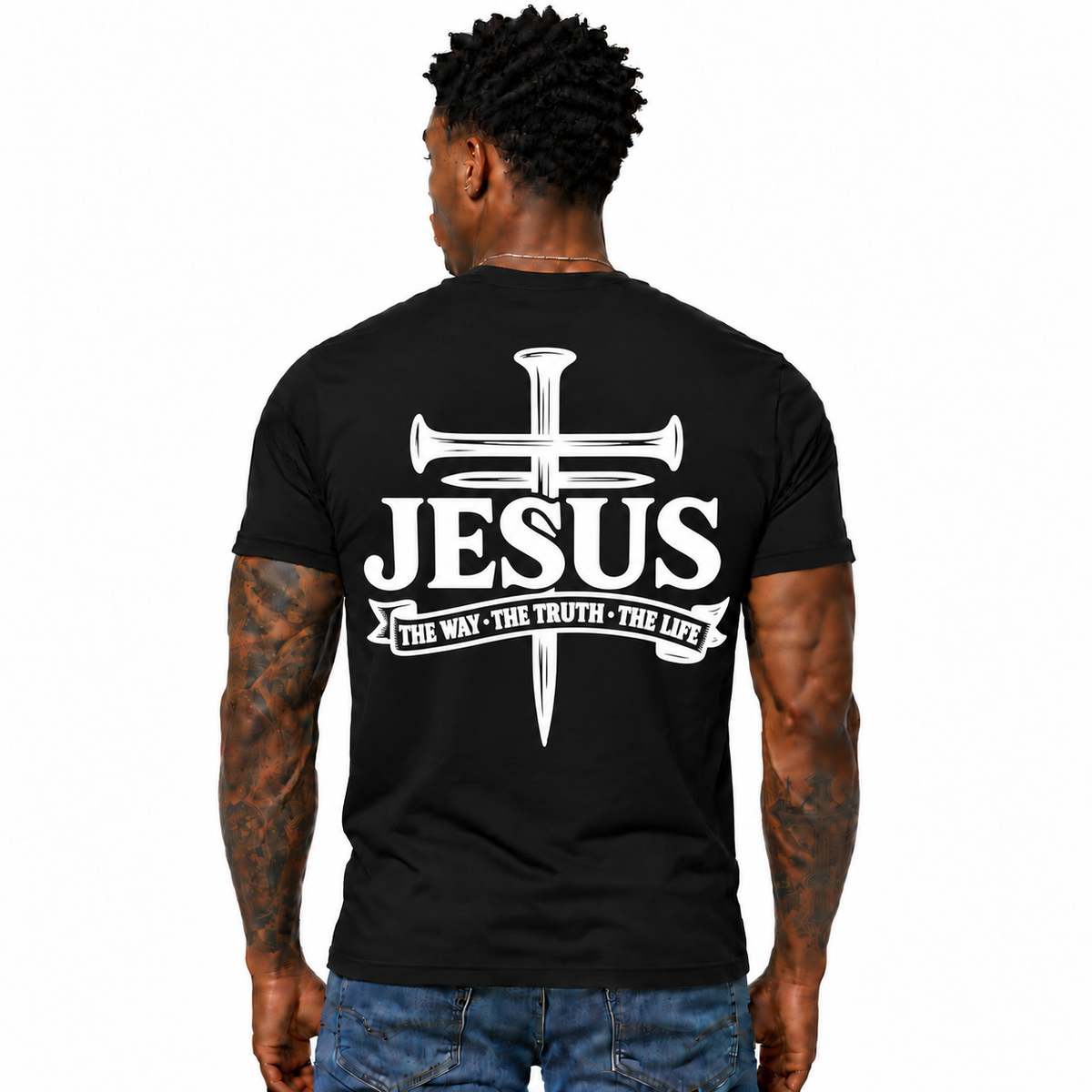 Jesus The Way The Truth The Life Shirt John 14:6 Christian Cross Bible Verse Graphic Tee Religious Gift for Men
