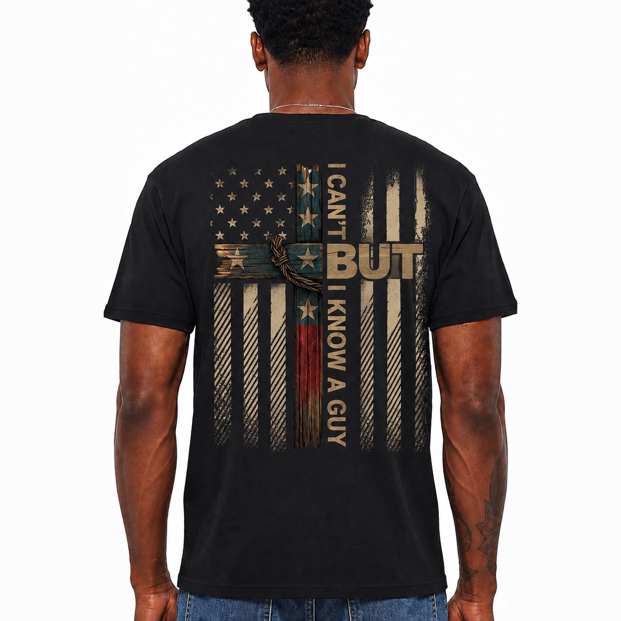 I Can’t But I Know A Guy Shirt Christian American Flag Cross Graphic Tee for Men