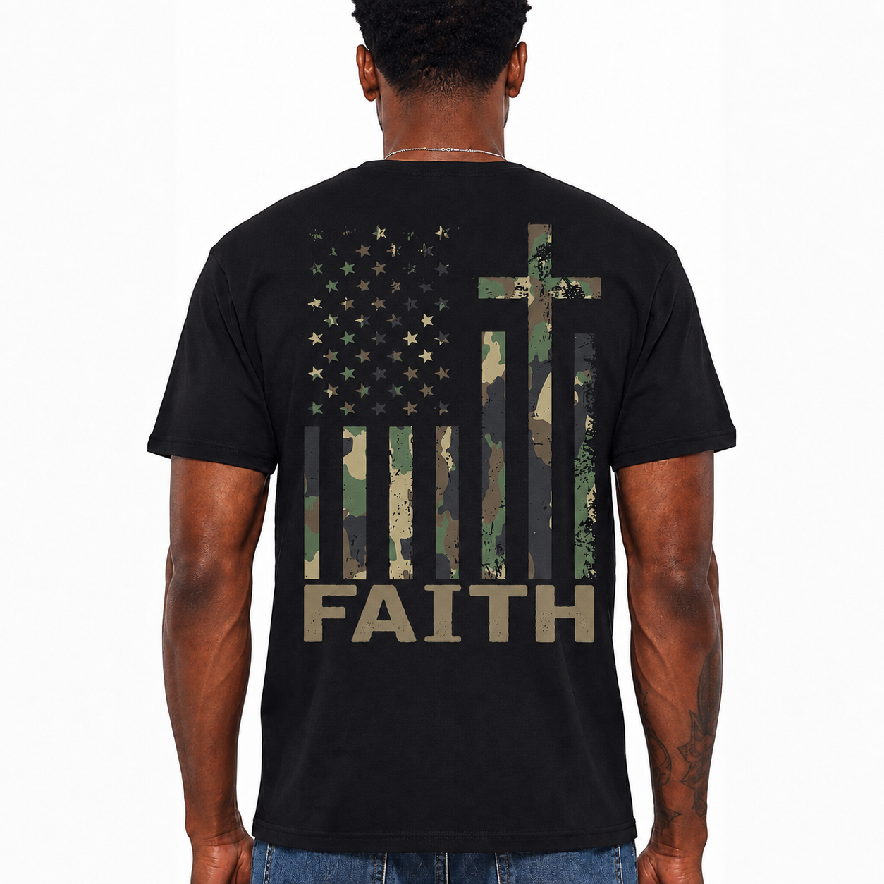 Faith American Flag Shirt Christian Cross Camo Graphic Tee Patriotic T-Shirt for Men