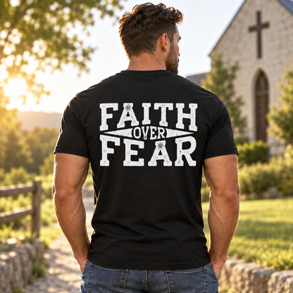 Faith Over Fear Shirt Christian Motivational Graphic Tee for Men Religious Gift