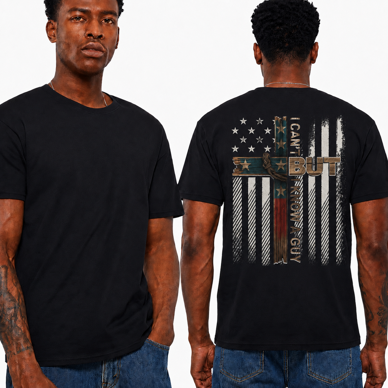 I Can’t But I Know A Guy Shirt Christian American Flag Cross Graphic Tee for Men