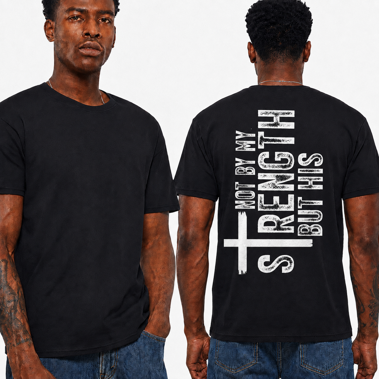Not By My Strength But His Shirt Christian Cross Graphic Tee Faith T-Shirt for Men