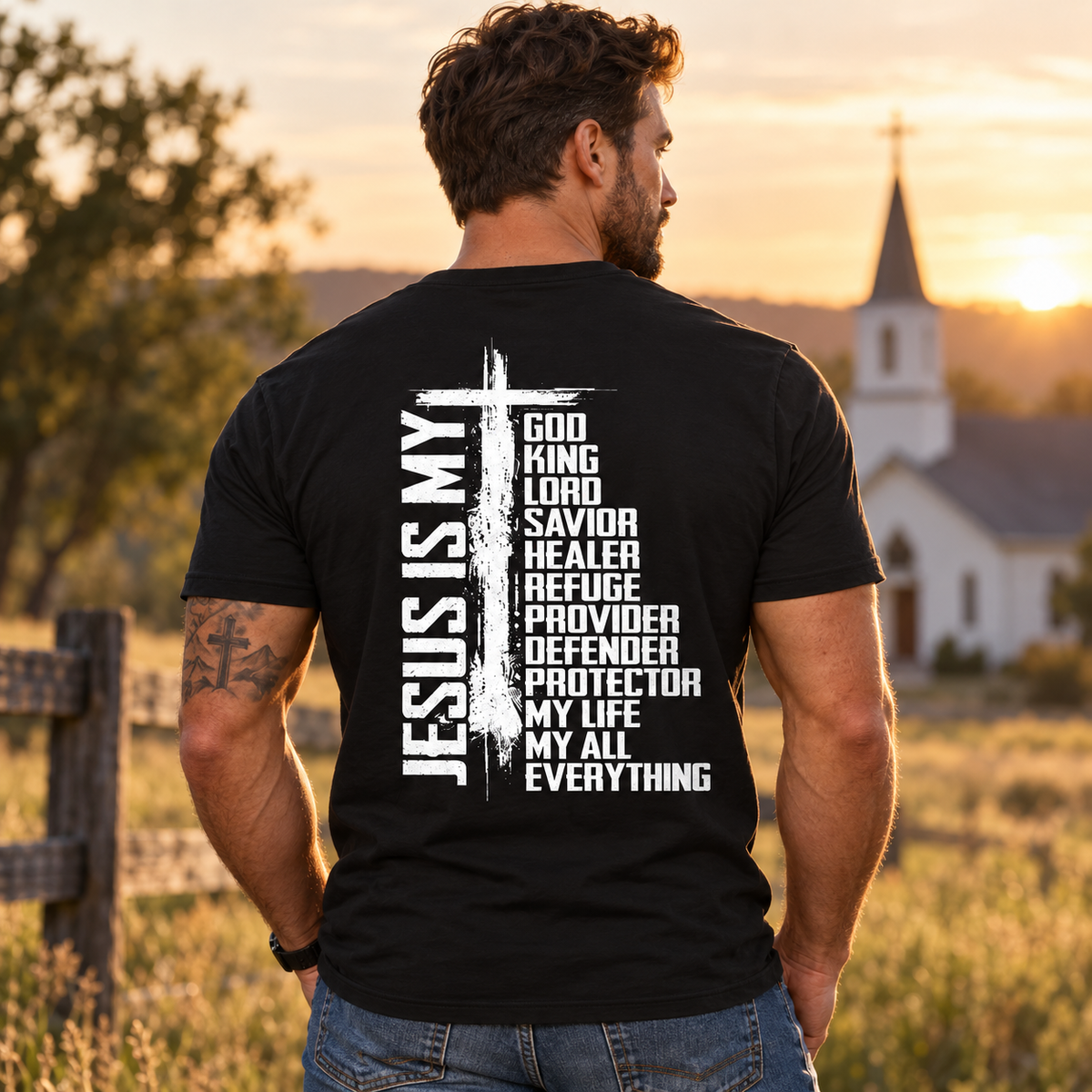Jesus Is My God King Lord Savior Shirt Christian Cross Graphic Tee for Men Faith Religious Gift