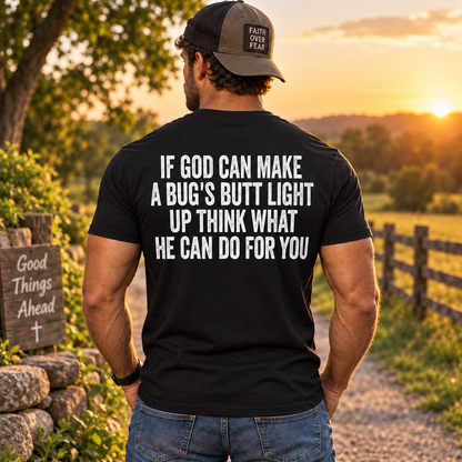 If God Can Make A Bug’s Butt Light Up Shirt Funny Christian Faith Quote Graphic Tee Religious Gift for Men