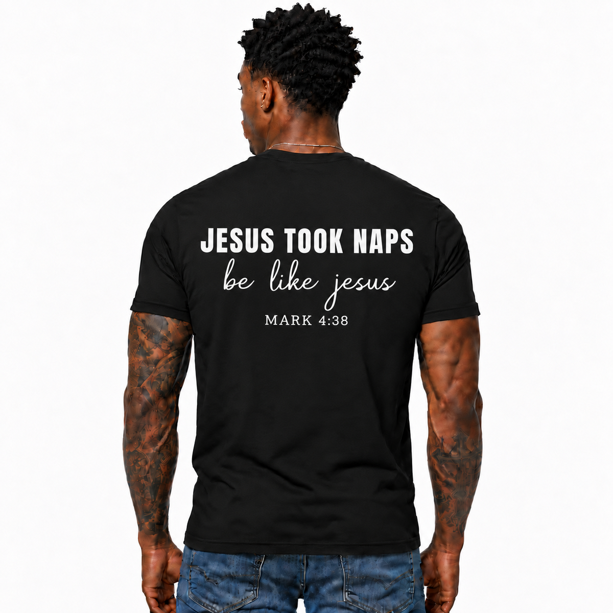 Jesus Took Naps Be Like Jesus Shirt Mark 4:38 Funny Christian Bible Verse Graphic Tee for Men Religious Gift