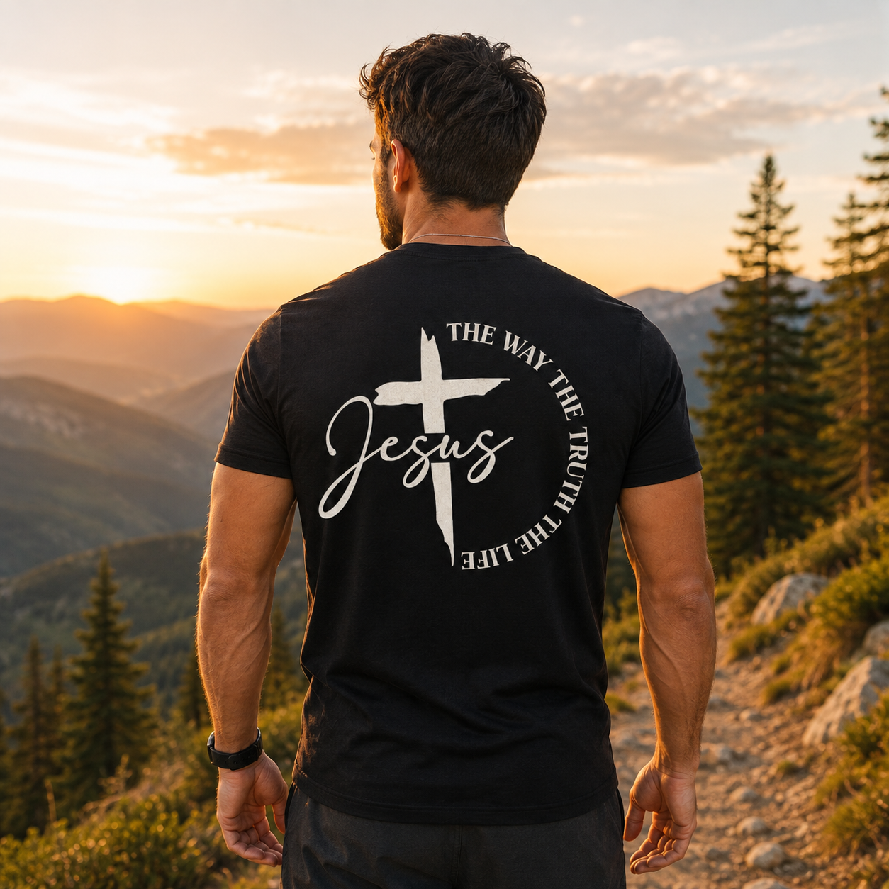 Jesus The Way The Truth The Life Shirt John 14:6 Christian Cross Graphic Tee for Men