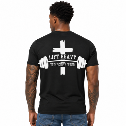 Lift Heavy To The Glory Of God Shirt Christian Gym Workout Graphic Tee for Men