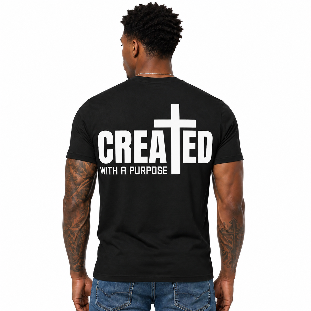 Created With A Purpose Shirt Christian Cross Graphic Tee Faith T-Shirt for Men