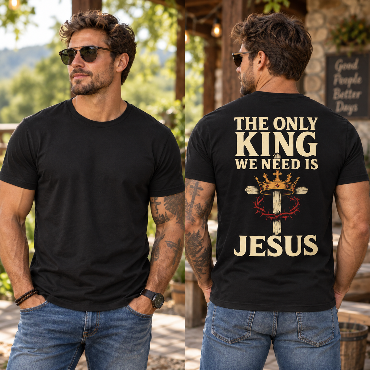 The Only King We Need Is Jesus Shirt Christian King Jesus Cross Faith Graphic Tee Religious Gift for Men