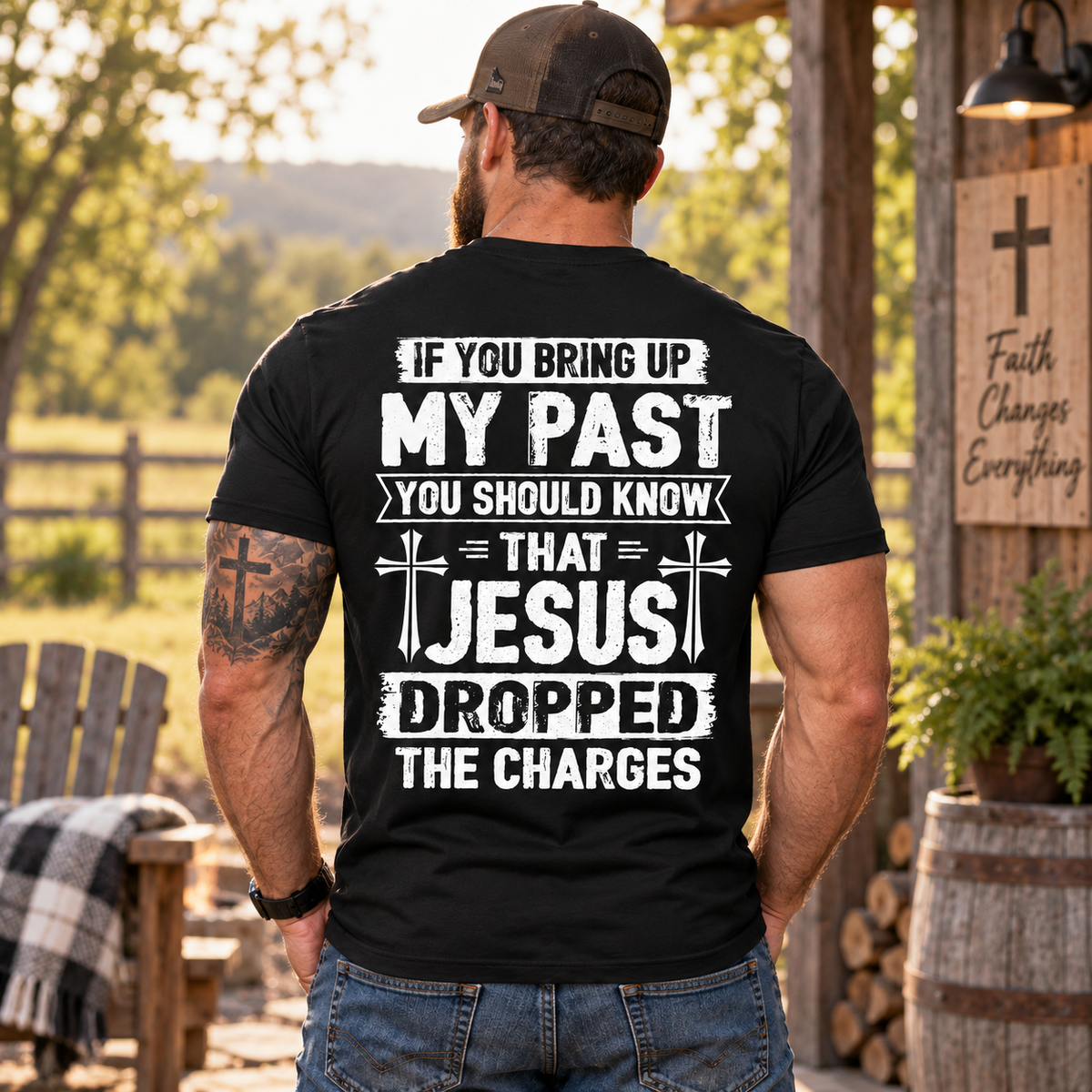 If You Bring Up My Past Jesus Dropped The Charges Shirt Funny Christian Cross Graphic Tee for Men Faith Religious Gift
